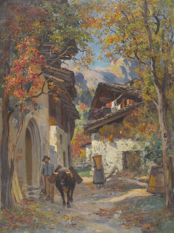 1842-Fritz Édouard Huguenin - Lassanguette - Gita autunnale in un villaggio vallesano